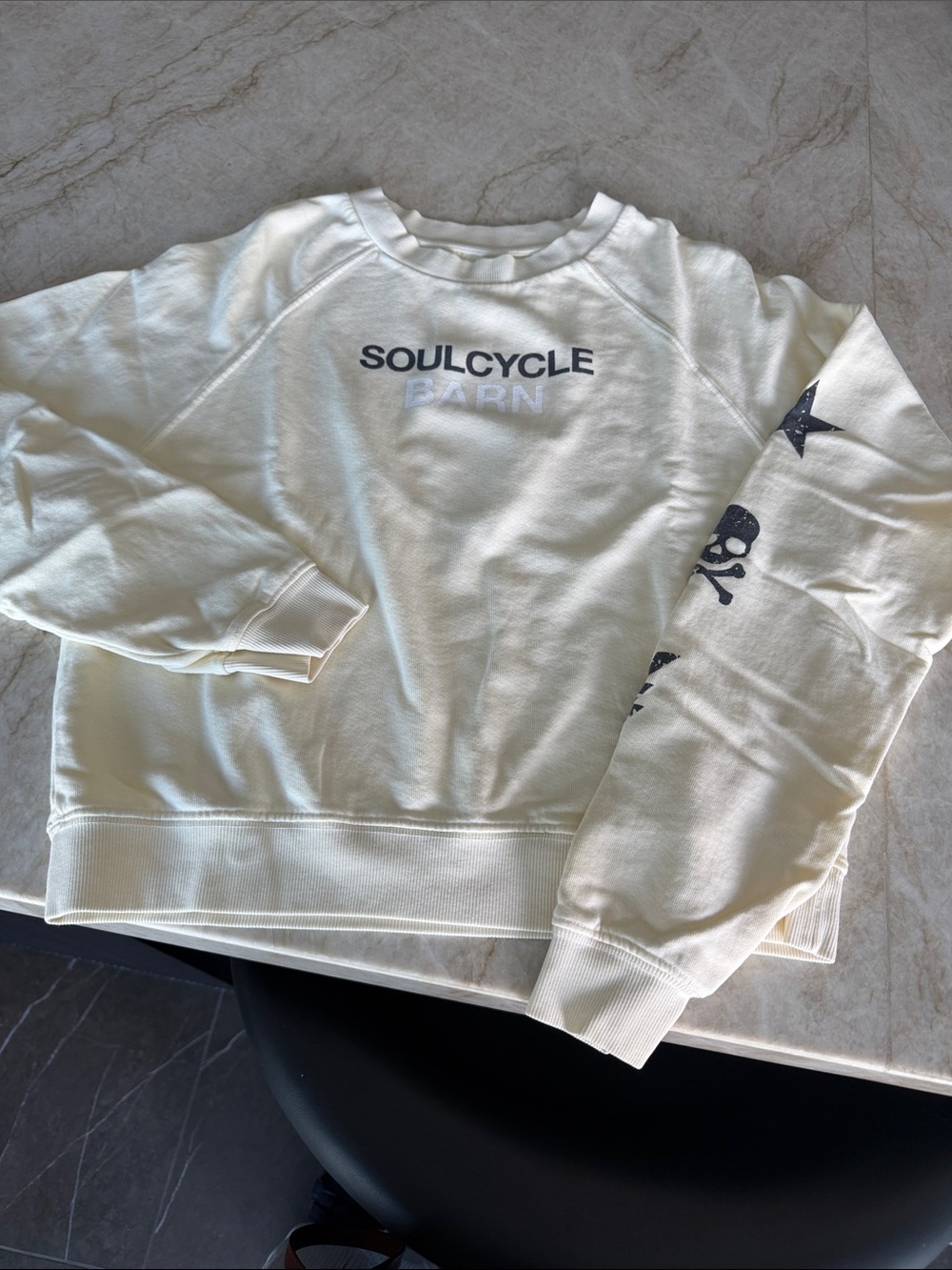 soulcycle Cream Crewneck Sweatshirt with Printed Sleeve Graphics
